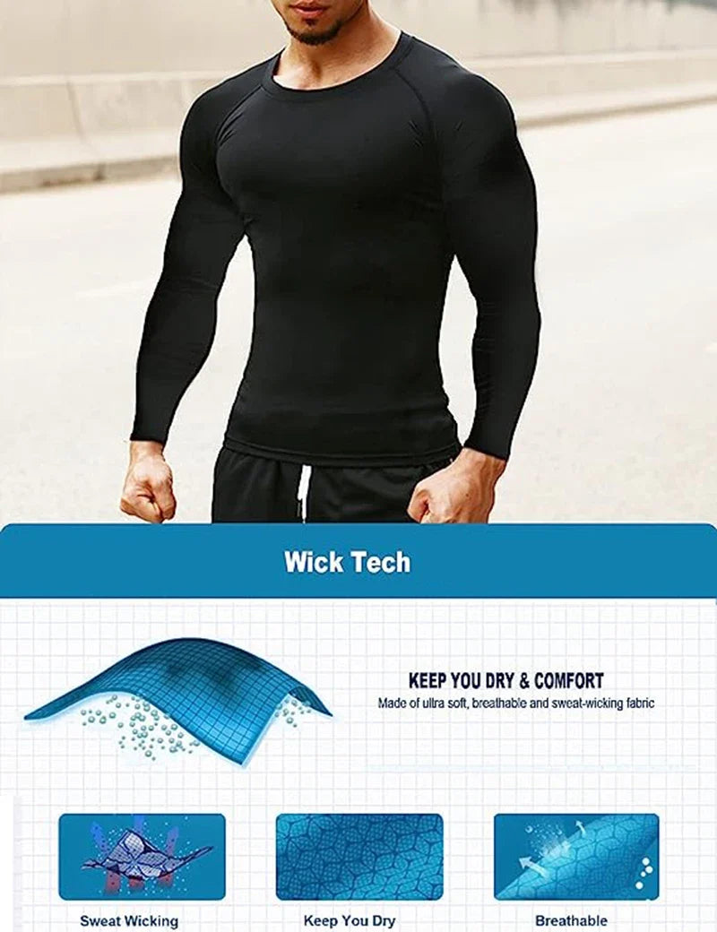 Men's Long Sleeves T-shirt Fitness Sportswear Spring Autumn Athletic Quick Dry T-shirt Gym Running Sports Outdoor Tops for Men