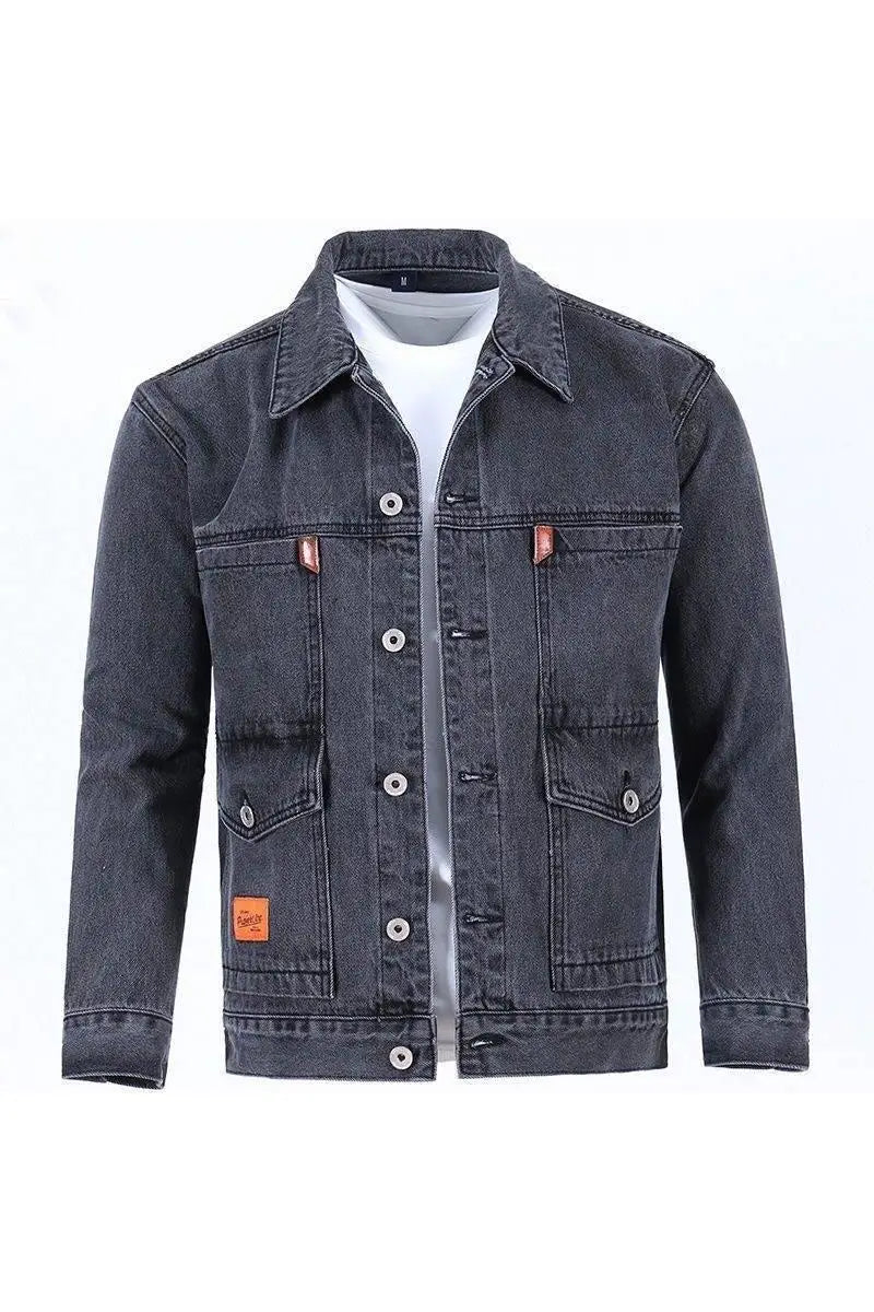 Men's Workwear Denim Jacket Spring Autumn Winter Large Size Trendy Brand Versatile Youthful Style Long Sleeve Button Decor