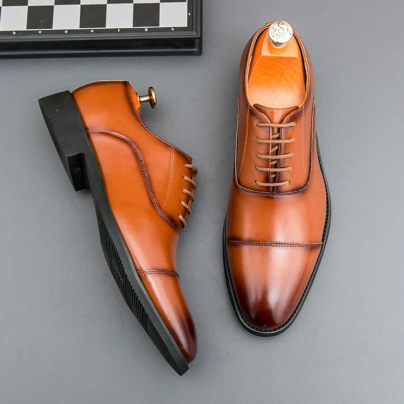 Classic Men's Derby Formal Shoes – Genuine Leather Lace-Up Dress Footwear