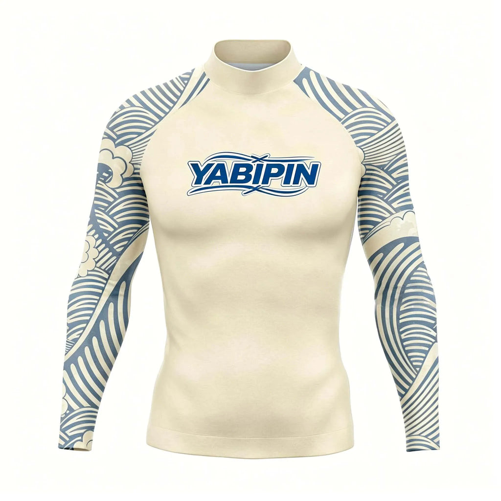 Men's Sun Protective Swim Tee with High Collar – Long Sleeve Surf & Dive Rash Guard, Quick Dry