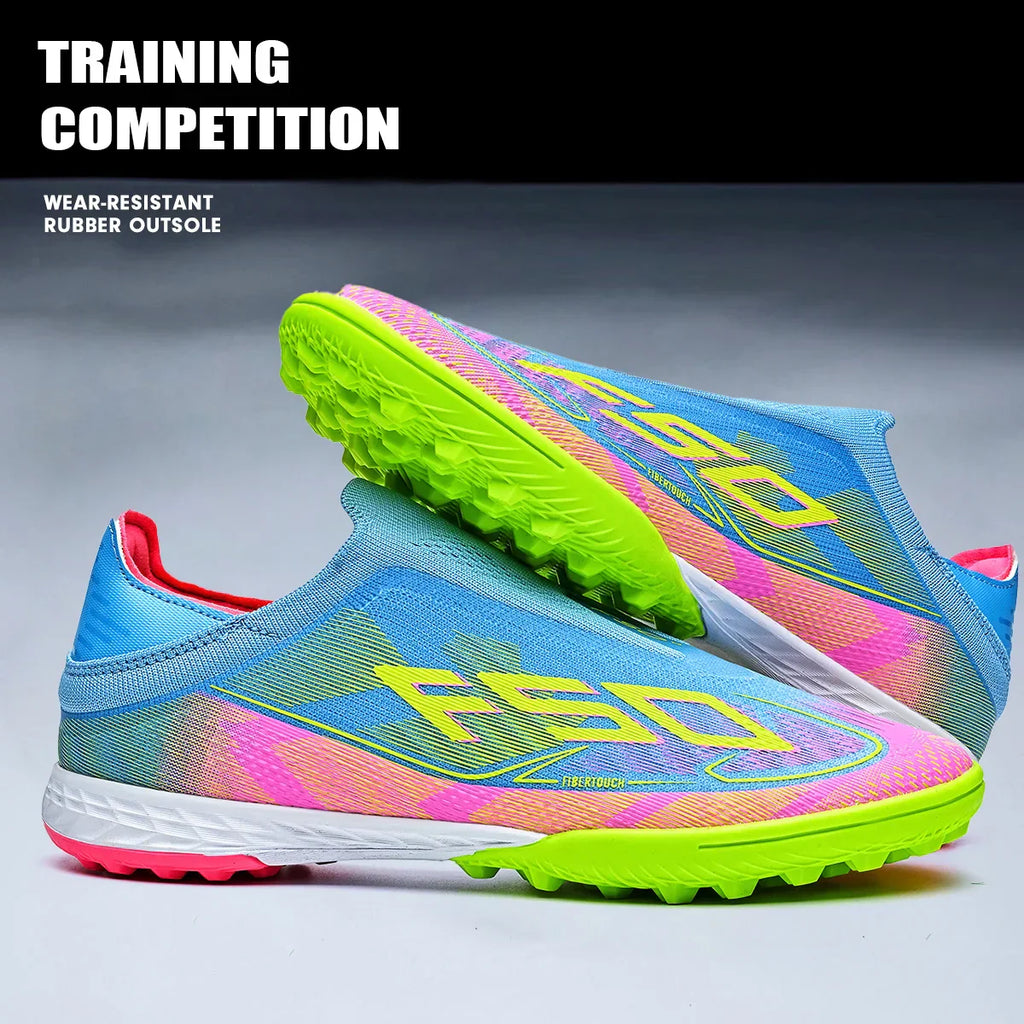 Professional TF Soccer Boots Unisex Youth Adult PU Fabric Upper Rubber Sole Non-slip Training Cleats