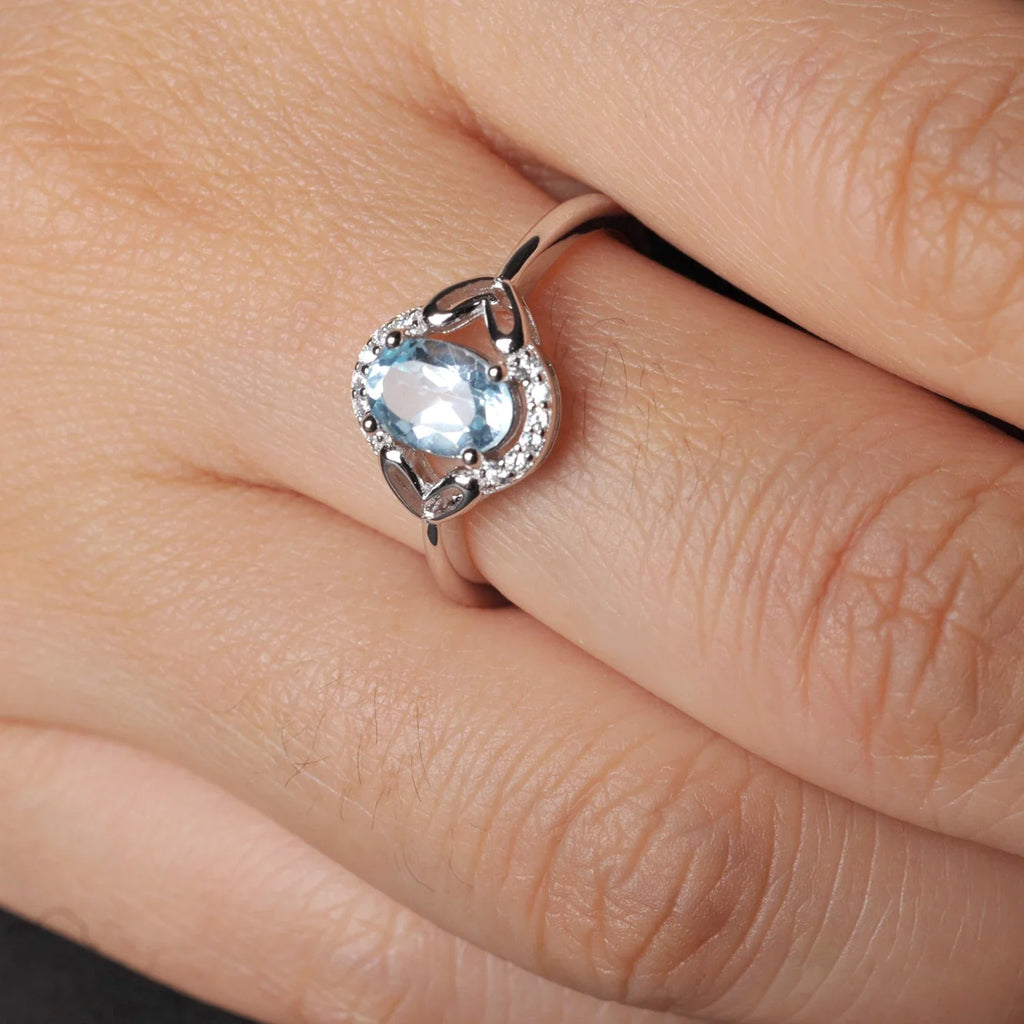 Oval Genuine Natural Sky Blue Topaz 925 Sterling Silver Rings for Women Fashion Gemstone Engagement Ring Band