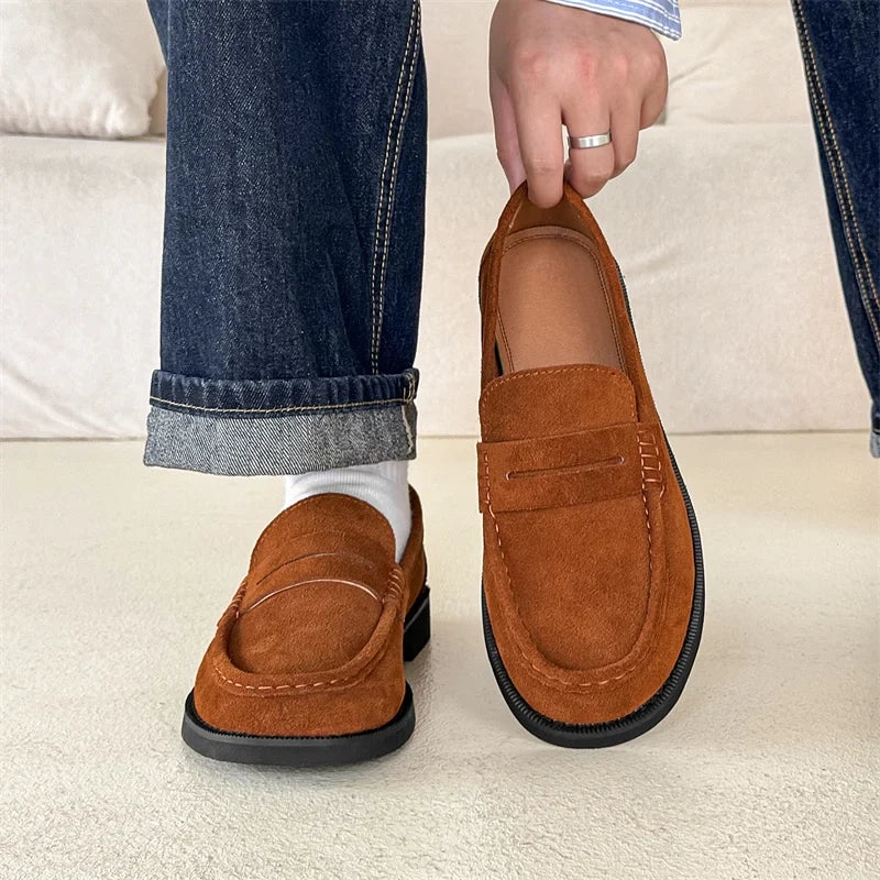 Handmade Mens Leather Loafers Non Slip Slip on Walking Flats Breathable Outdoor Casual Shoes for Man Work Office Driving Shoes