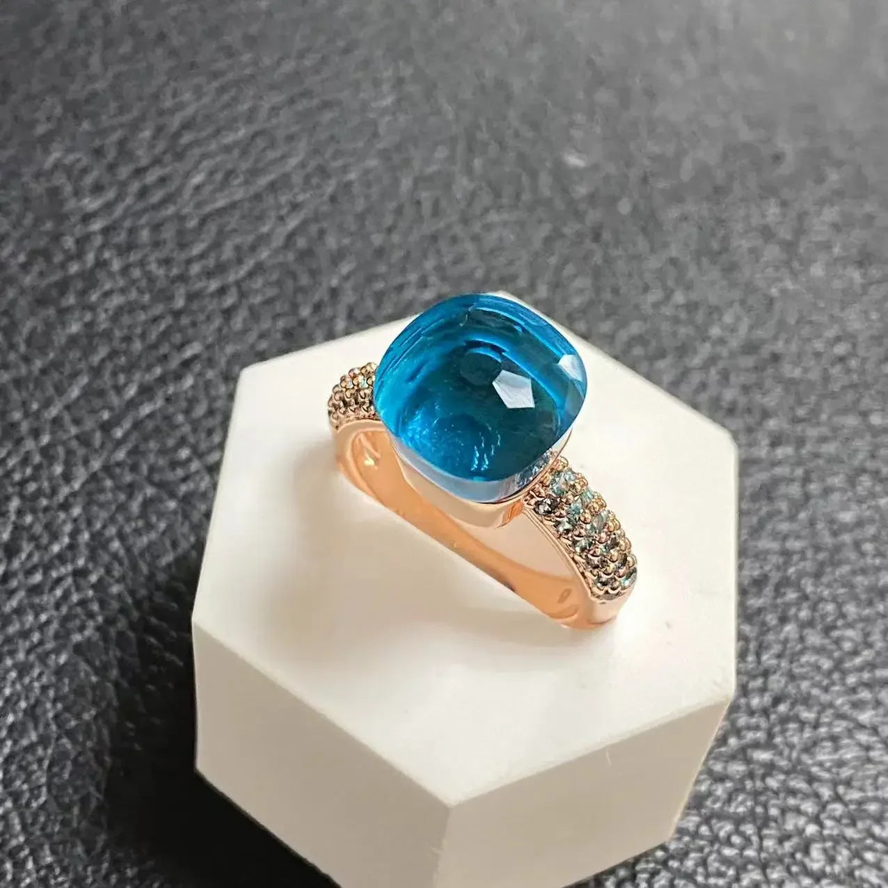 10.6mm Topaz Ring For Women Inlay Light Blue Zircon Candy Water Drop Crystal Ring Rose Gold Plated Jewelry Gift