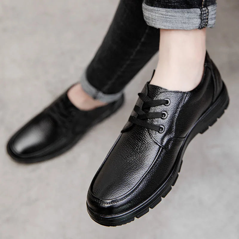 Genuine Leather Shoes Flat Mens Casual Shoes Cowhide Business Brand Male Footwear Soft Comfortable Black
