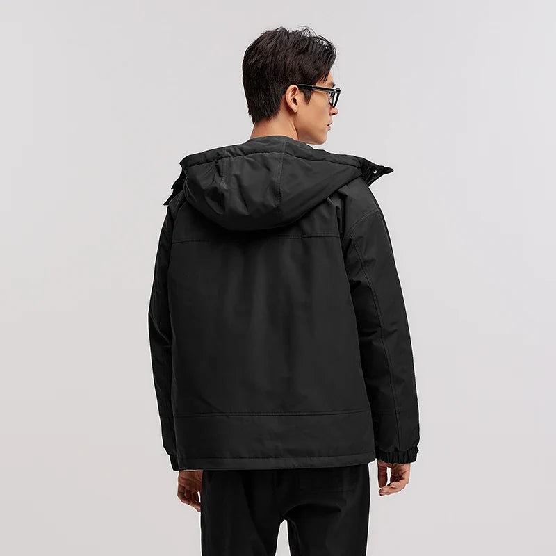 Down Jacket Men Windproof Waterproof Oil Stain Resistant 2025 Winter New Loose Hooded Workwear Thick Coat
