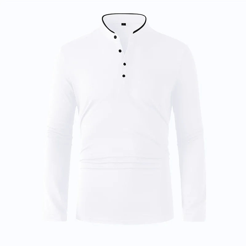 2025 New Men's Casual and Fashionable Solid Color Long Sleeved Stand Up Collar T-shirt Summer Versatile and Comfortable Top