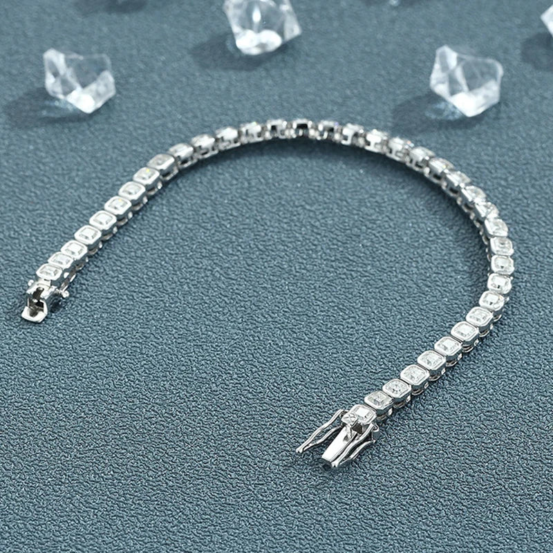 Full Asscher Cut 3x3mm 0.15CT Bezel Type Moissanite Tennis Bracelet for Women Men Party 925 Silver GRA Certified Bracelets
