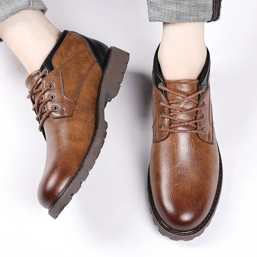 High Quality Men Boots Leather Autumn Winter Low-top Shoes Business Casual British Ankle Boots Trendy Elegant Men's Work Boots