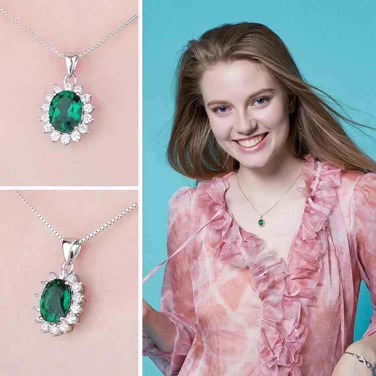 Princess Diana Created Blue Sapphire Ruby Simulated Emerald 925 Sterling Silver Pendant Necklace for WomenNo Chain