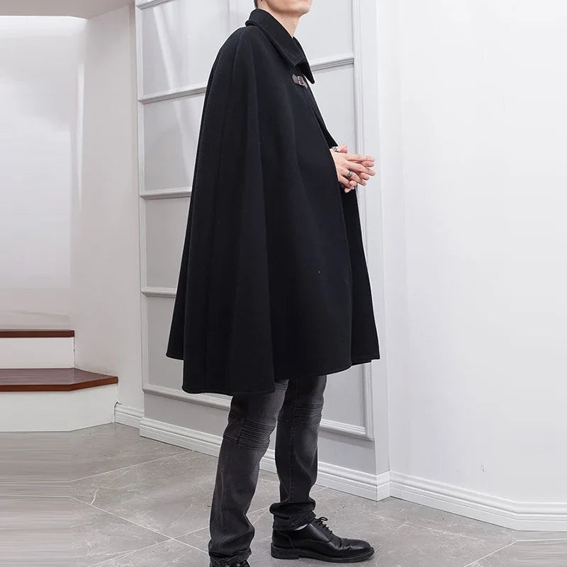 Fashion Men Cloak Coats Lapel Solid Color One Button Cape Trench Streetwear 2023 Casual Male Overcoats Ponchose S-5XL