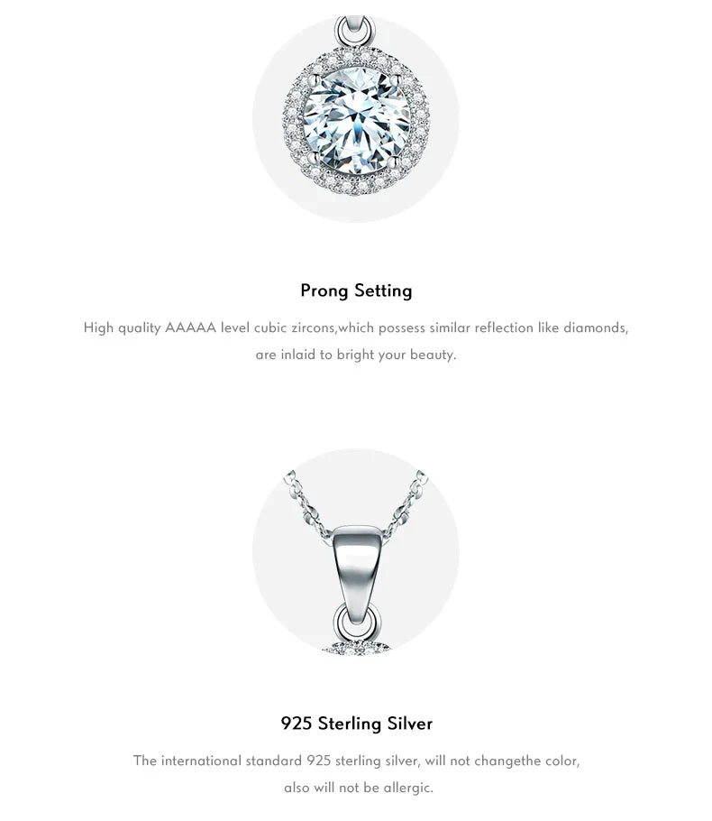 Genuine 925 Sterling Silver Luxury Chain Brand Necklace with 2.0Ct AAAAA Level Zircon Necklaces Gift Jewelry for women