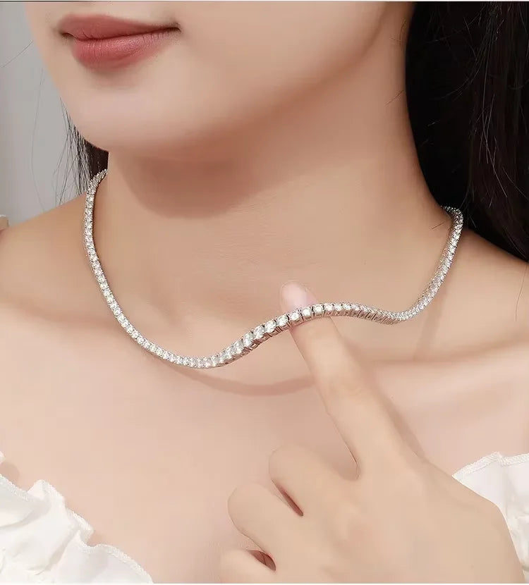 3 Claw 0.4CT 4.5mm Gradient Full D Color Moissanite Diamond Tennis Necklace for Women 925 Silver GRA Certified Neck Chain