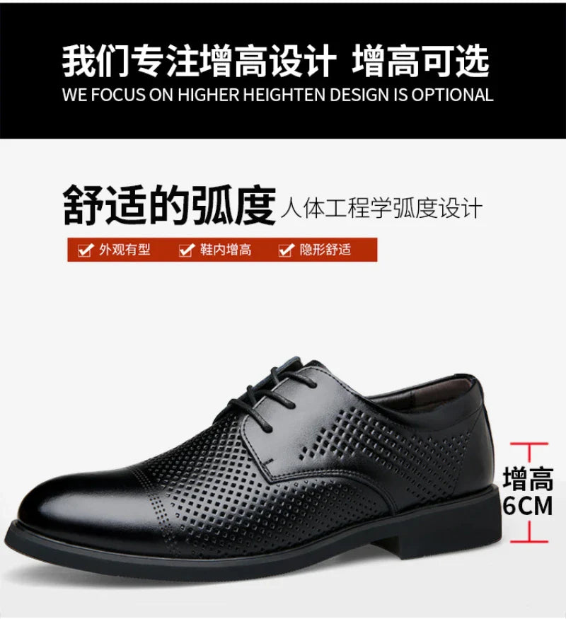 Mens Black Genuine Leather Perforated Cap Toe Lace Up Formal Business Oxford Shoes Breathable Summer Office Casual Dress Shoes
