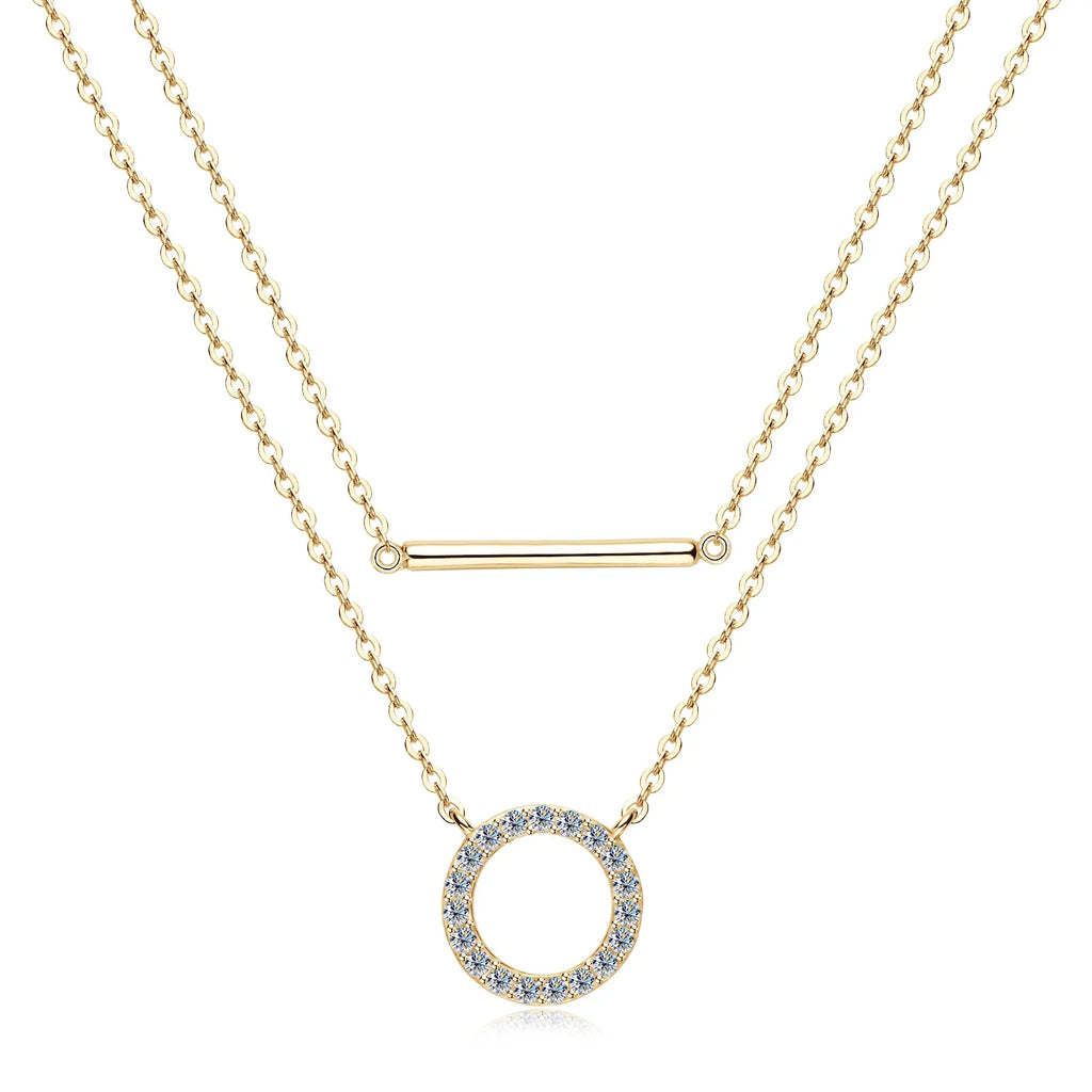 Dainty 1.5mm Moissanite Necklace for Women 14K Gold/Sterling Silver Plated Double Layer Chain Trendy Jewelry Gifts
