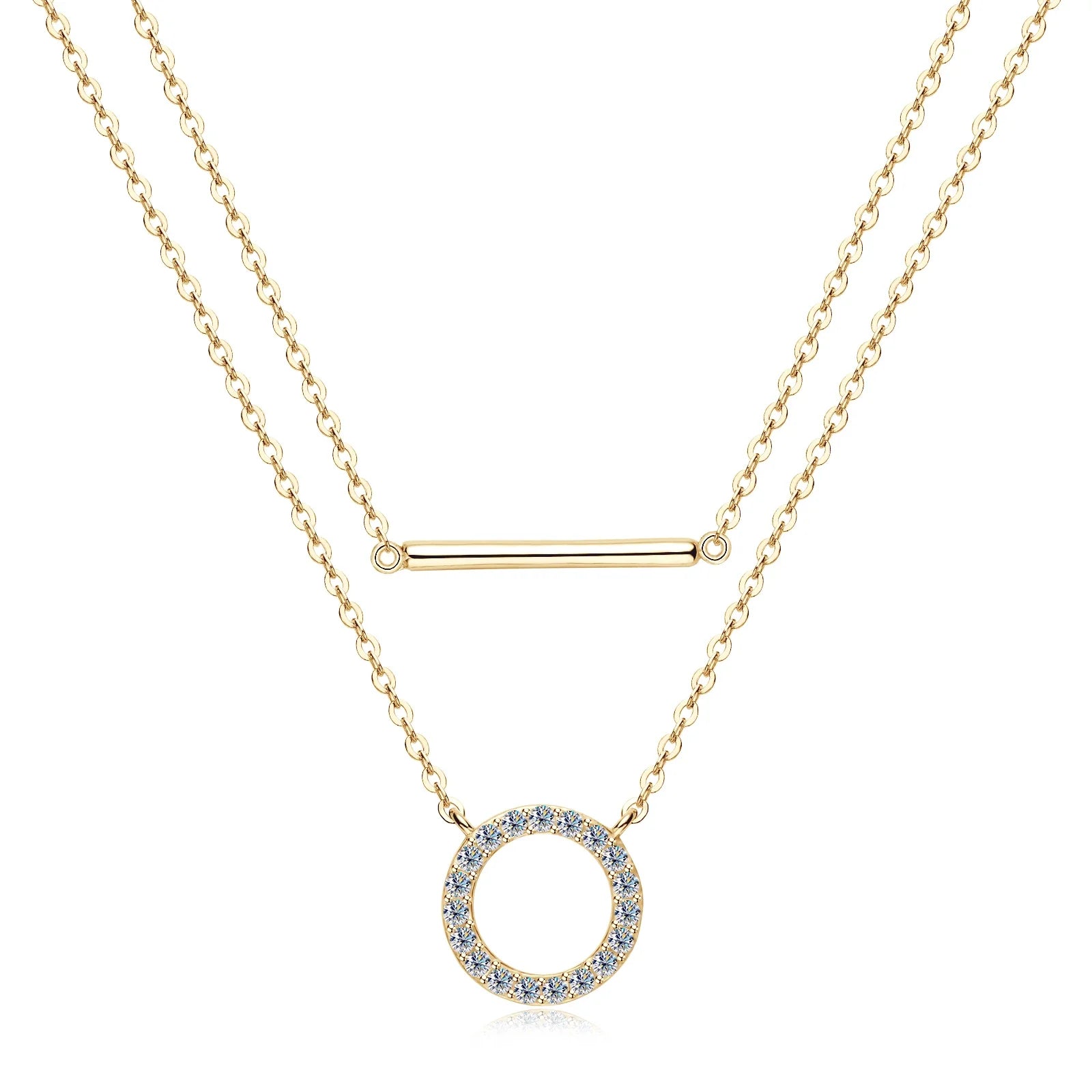 Dainty 1.5mm Moissanite Necklace for Women 14K Gold/Sterling Silver Plated Double Layer Chain Trendy Jewelry Gifts