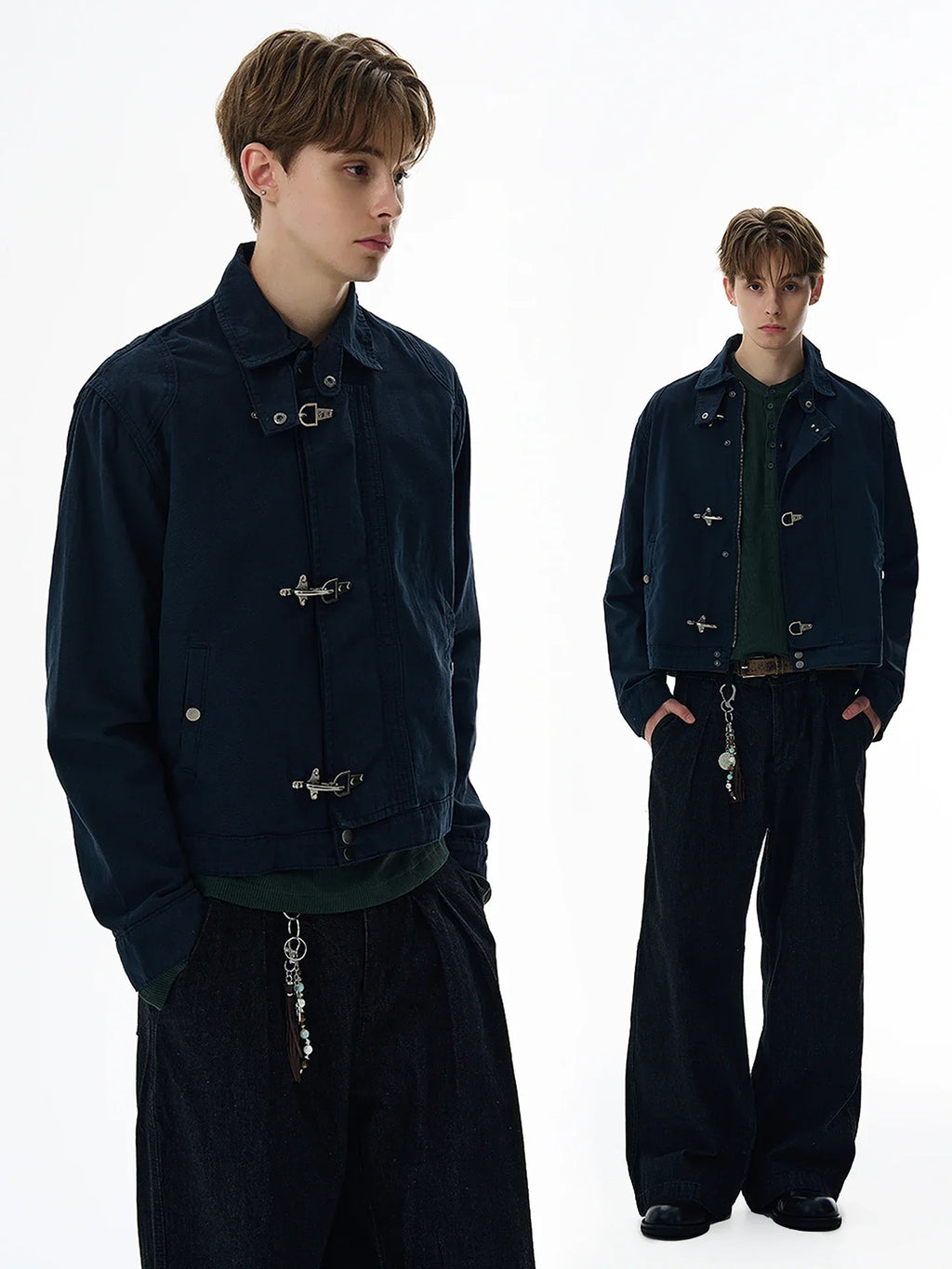 Retro Black Gothic High Street Airplane Buckle Jacket for Men and Women Korean Fashion Y2k American Retro Casual Jacket