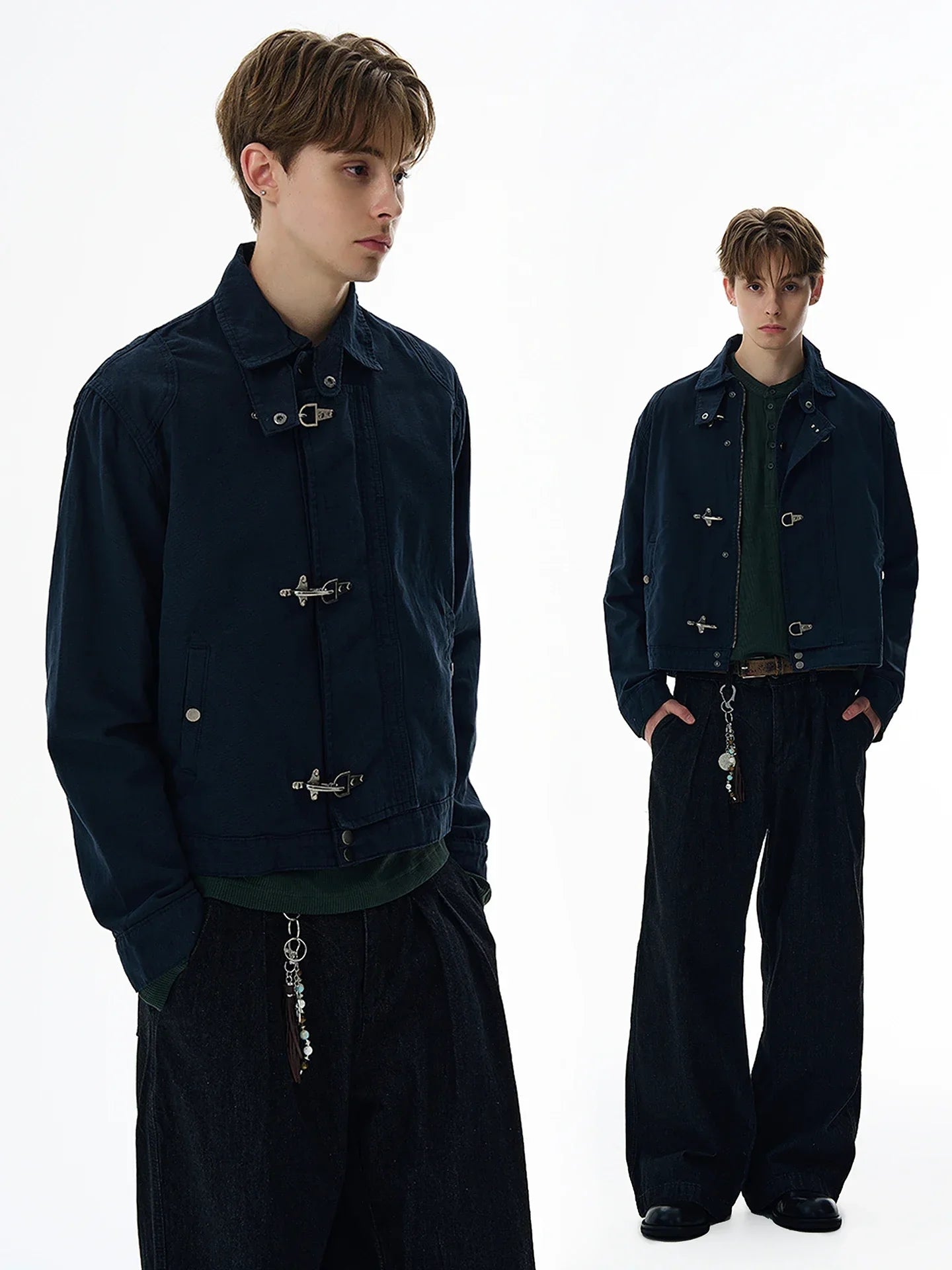 Retro Black Gothic High Street Airplane Buckle Jacket for Men and Women Korean Fashion Y2k American Retro Casual Jacket