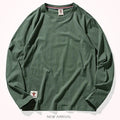 Autumn American Retro Long Sleeve O-neck Solid Color T-shirt Men's Fashion Simple 100% Cotton Washed Old Casual Bottoming Tops