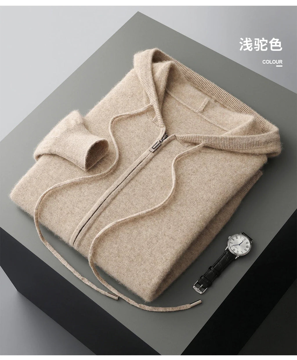 2025 New Men Knitted Plane Hooded Cardigan Cashmere Sweater Zipper Design Pocket Decoration High quality Thick Warmth Hoodie