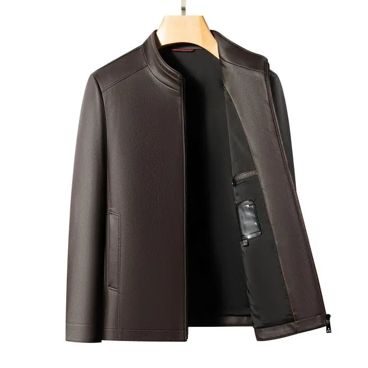 New Spring and Autumn 2025 Casual Leather Jackets, Men's Stand-Up Collar Leather Jackets, and High-End Large-Sized Goatskin Coat