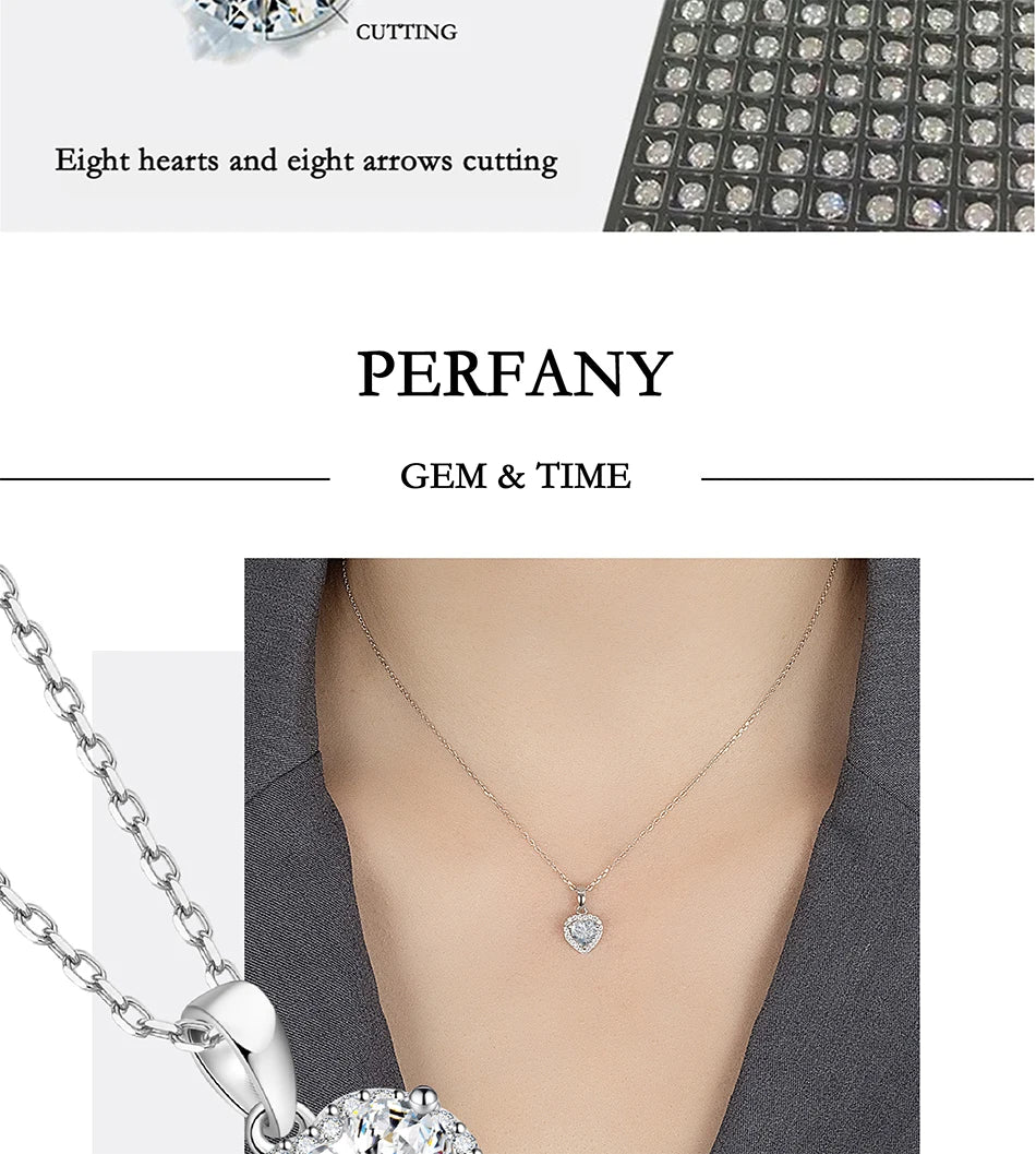 1CT Heart Cut Moissanite Necklace for Women S925 Pure Silver Sparkling Diamond Pendant Fashion Jewelry Party Gift