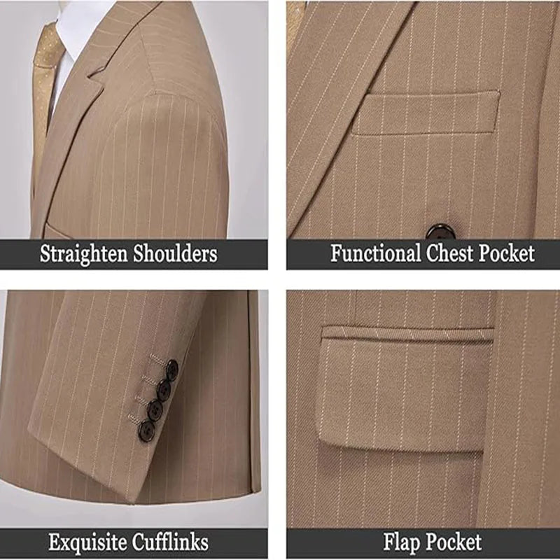 2pc Striped Double Breasted Men’s Suit Set(Jacket+Pants) Business Formal Man Suits Wedding Party Prom Dinner Work Travel Dinner