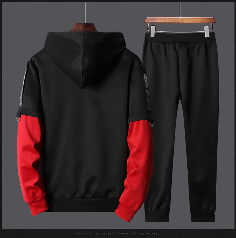 Men Tracksuit Sweat Suits Mens Patchwork 2 Piece Hoodie+Pants Set Hip Sweatpants Hop Fashion Streetwear Sports Clothing Set 4XL
