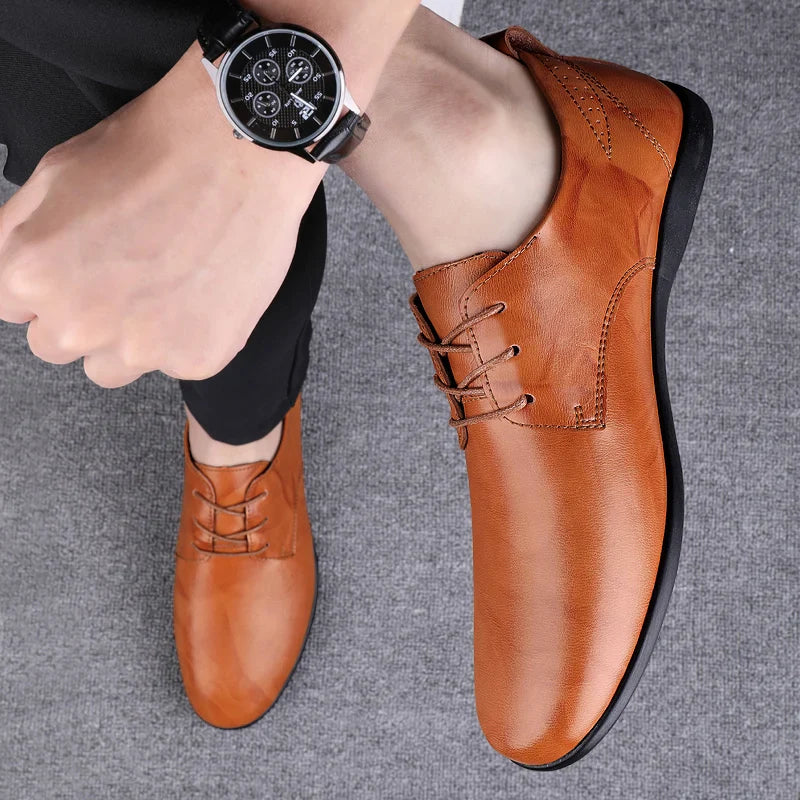 Fashion Simple Mens Oxford Shoes Breathable Male Business Footwear Handmade Formal Dress Shoes Genuine Leather Men Casual Shoes