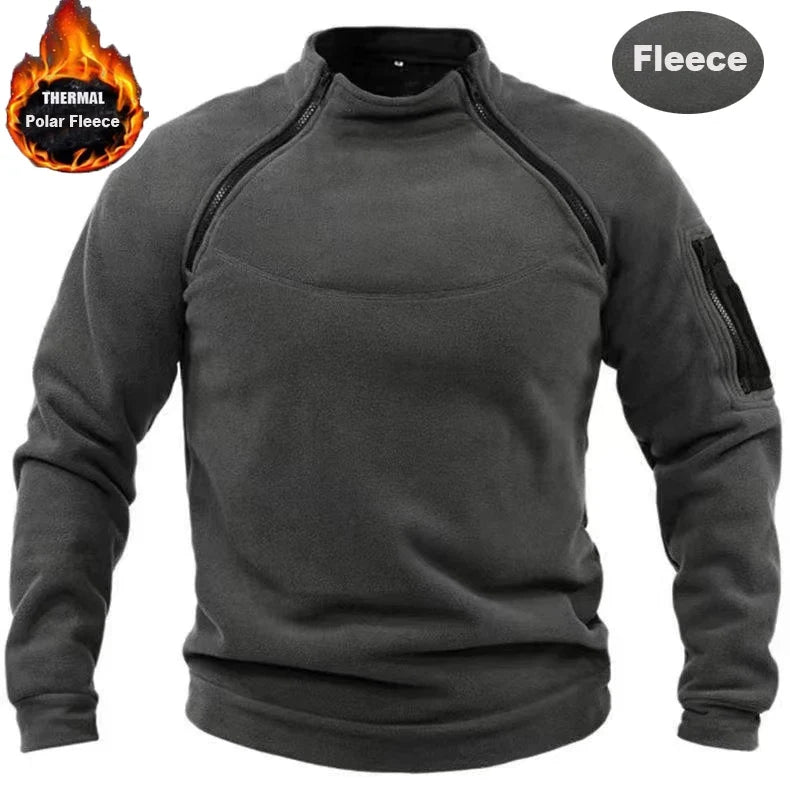 Mock Neck Military Sweatshirt Fleece Jackets Men's Cargo Tactical Pullover Hiking Camping Climbing Trekking Windproof Jackets