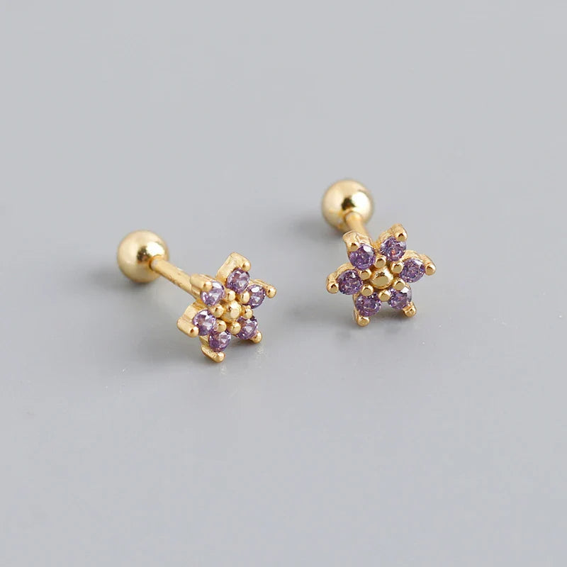 925 Sterling Silver Fashion Korean Petal Screw Bead Stud Earrings for Women Charm Ear Bone Piercing Jewelry Accessories