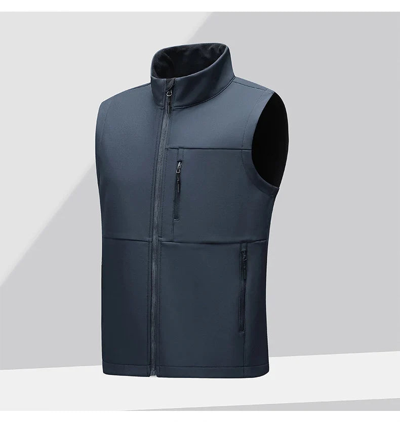 Soft shell thick vest men's autumn and winter work clothes plush jacket waterproof sleeveless windproof running sports vest
