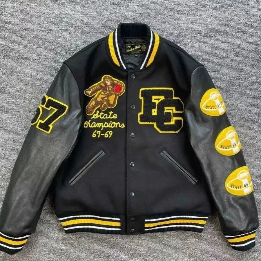 Embroidery Varsity Jacket Men PU Leather Sleeves Oversized Bomber Jackets Women Baseball Coats Streetwear Men Clothing