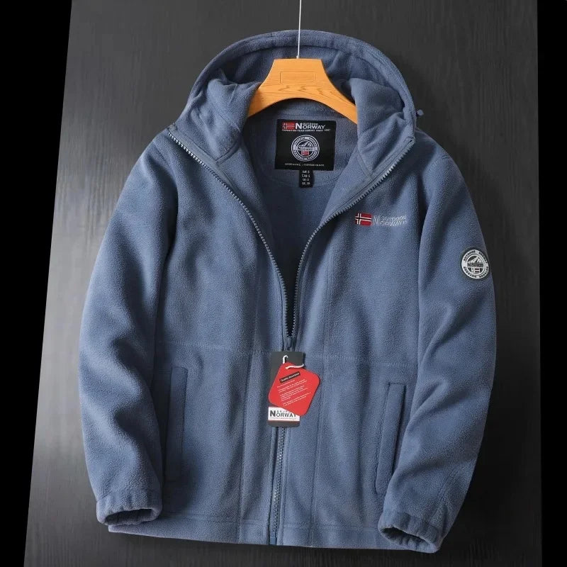 Thickened Double Layer Fleece Winter Jacket for Men with Hood Warm And Anti-Hail Norwegian Style Casual Loose Fit Jacket