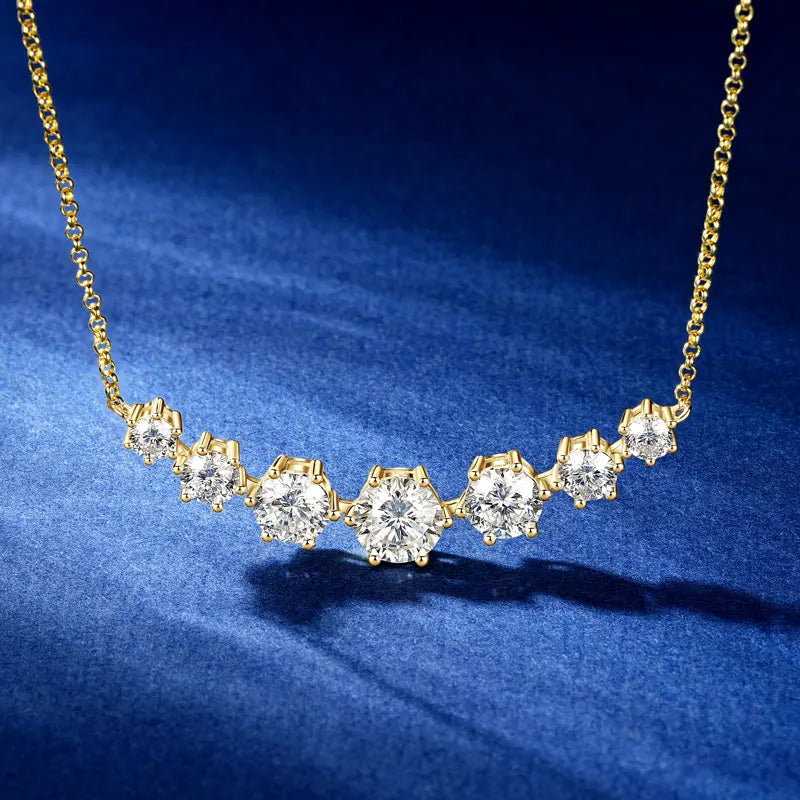 Round Cut Moissanite Smiley Curve Pendant Necklace Chains for Women Real 925 Sterling Silver Wedding Fine Jewelry Gifts
