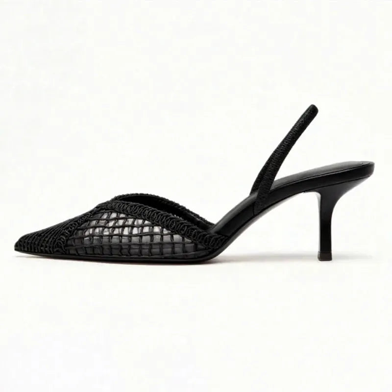 Mesh Woven Heeled Sandals Women Sexy Pointed Toe Back Strap Thin High Heels Comfortable Elegant Designer Shoes for Women Pumps