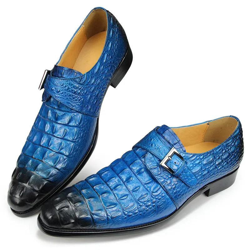 Luxury Crocodile Pattern Formal Leather Shoes Mens Monk Strap Oxford Mens Italy Style Loafers Sapato Social Masculino Zapatilla