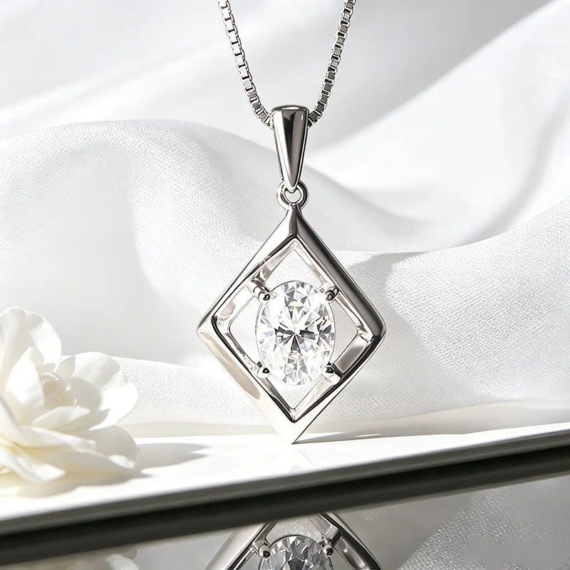 1.5CT Oval Cut Certified Moissanite Necklace Pendant for Women Doveggs Girls Jewelry Lab Diamond Chain Pure 925 Silver