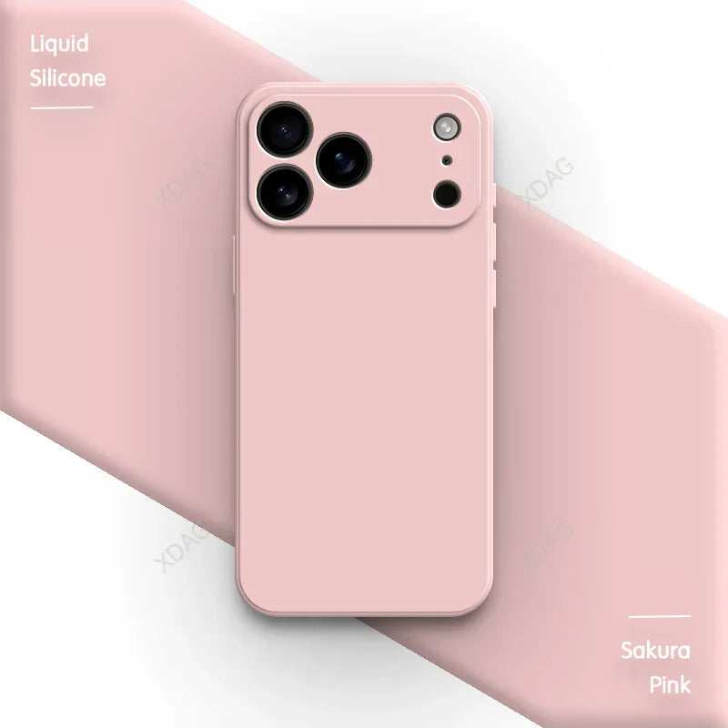 جراب هاتف أصلي من السيليكون السائل لهاتف iPhone 17 Pro Max Air 17Pro 17Max 5G بحافة مستقيمة وحماية للعدسة غطاء خلفي ناعم أساسي