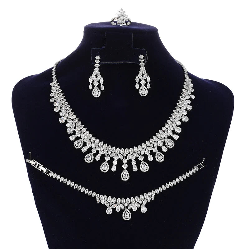 Jewelry Set New Retro Simple Ladies Engagement Wedding Necklace Bracelet Ring Earrings Zircon Set BN8050 Bijoux Mariage