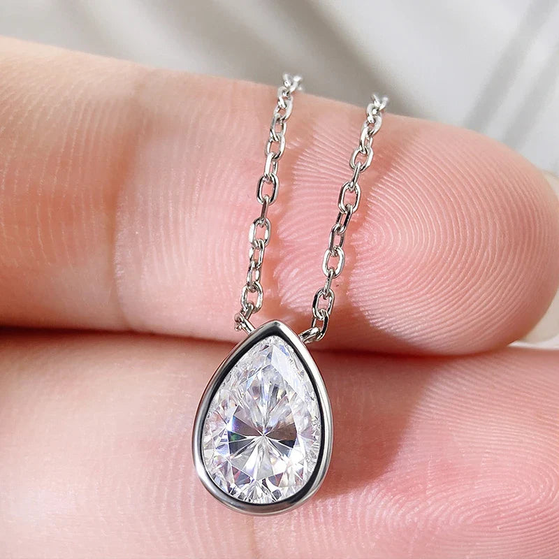 Certified 1-3CT Pear Cut Moissanite Necklaces for Women Chain Lab Diamond Pendant Birthday Gift 925 Sterling Silver 100%