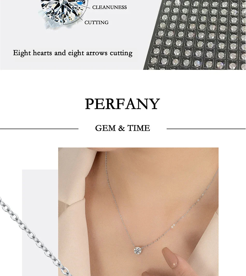 1-5 Carat Moissanite Necklace for Women S925 Pure Silver Diamond Classic Four Claw Pendant Wedding Jewelry