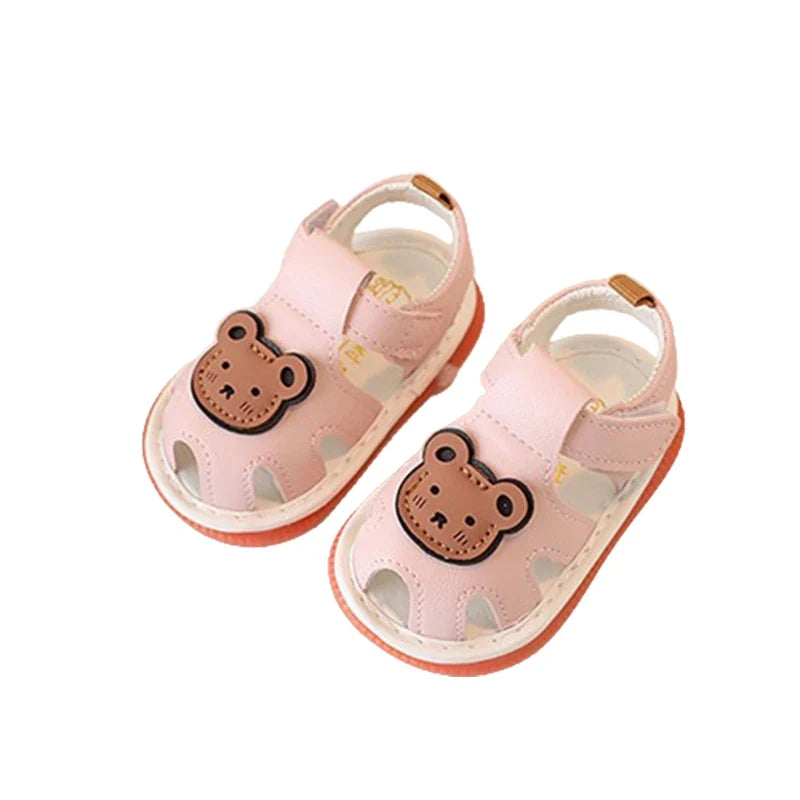 Baby Boys Girls Summer Sandals Cue Bear Pattern Squeaky Squeaky Shoes Non-Slip Newborn First Walking Shoes