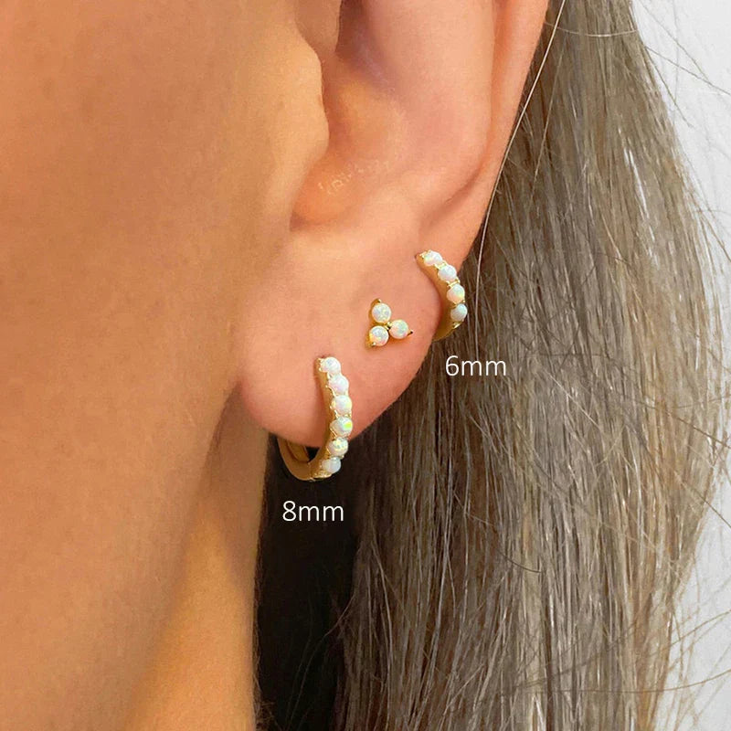 6 8 10mm 925 Sterling Silver Opal Round Piercing Huggie Hoop Earrings for Women Fine Jewelry Accessories Pendientes 1pc