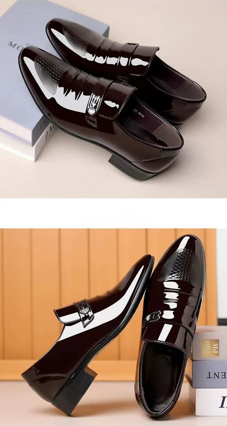 Dress Shoes Man Patent Leather Spring Autumn Bright Upper Pointed Toe Social Shoe for Men Casual 2025 Trend High Quality Fashion
