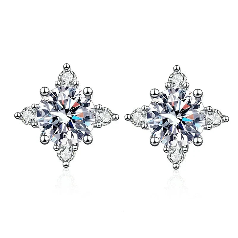 1ct 6.5mm D Color Moissanite Earrings 925 Sterling Silver  with White Gold Plated Stud Earring Wedding Jewelry for Women