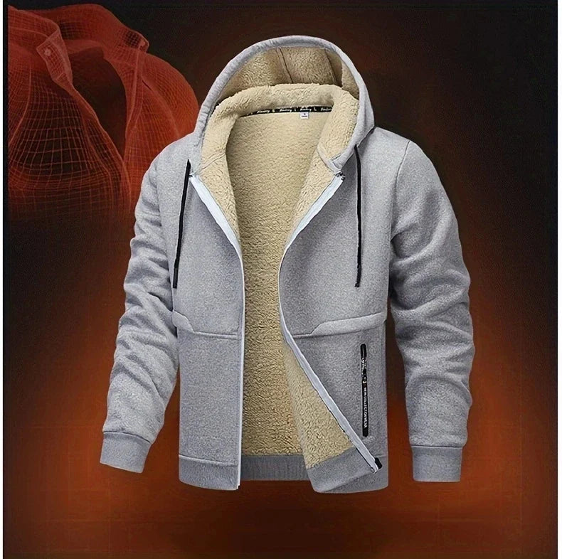 Winter Lambswool Zipper Hoodies Thicken Warm Jackets Long Sleeve Sweatshirts Casual Sports Fleece Black Coats Hooded Men Coat To