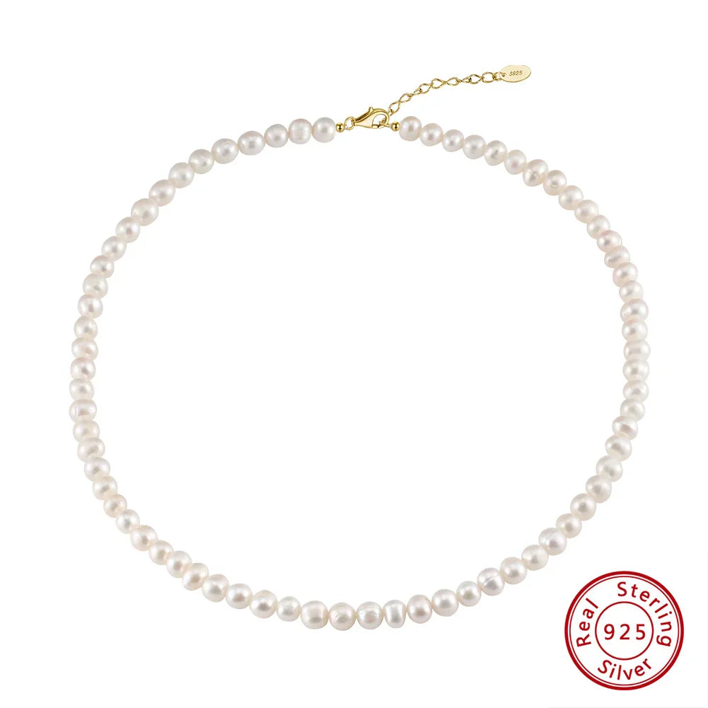 5-6mm Freshwater Pearl Beads Choker Chain 925 Sterling Silver Pearls Necklace for Women Dainty Accessories GPN75