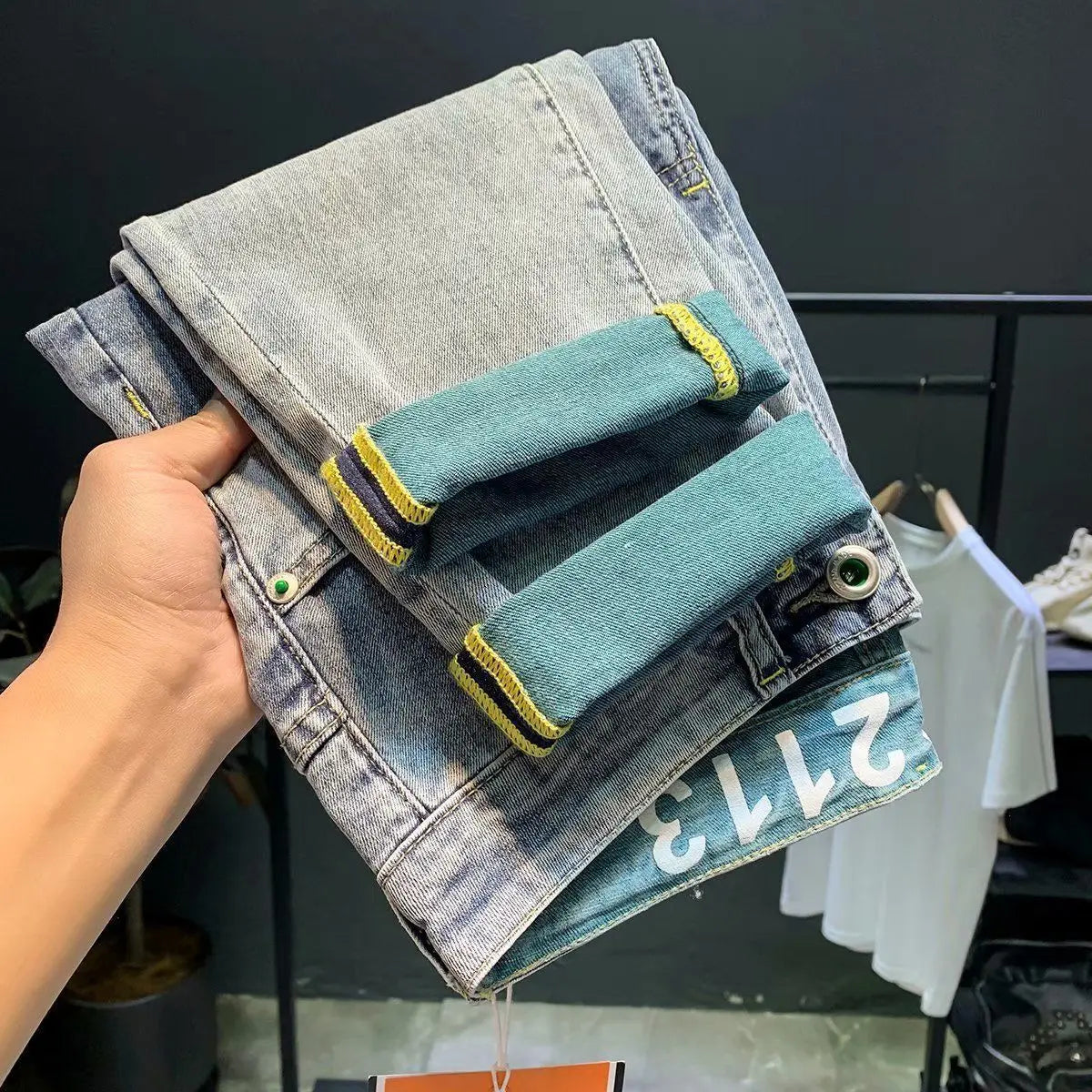 High-end 2023 Harajuku Designer Clothes Denim New Trousers Kpop Stretch Trendy Korean-style with Our Luxury Men's Casual Jeans