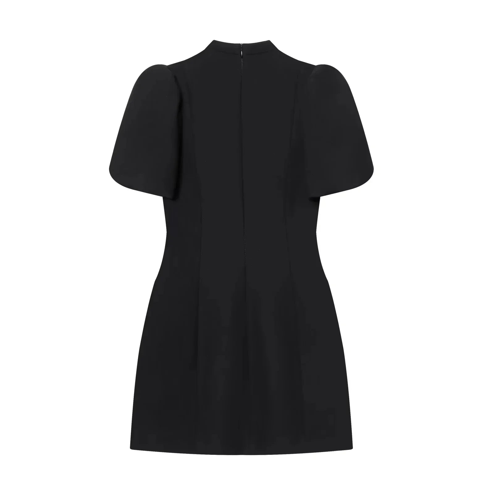 Elegant Holiday Chic Women Mini Dress Black O-Neck Zipper Short Puff Sleeve Dress Fashion 2026 Spring Summer Party Dress